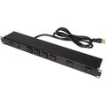 Rack Solutions 15Amp Horizontal Power Strip w/ 15Ft Cord. Front Facing 6 Outlet,  PS19-F6-15-S-F